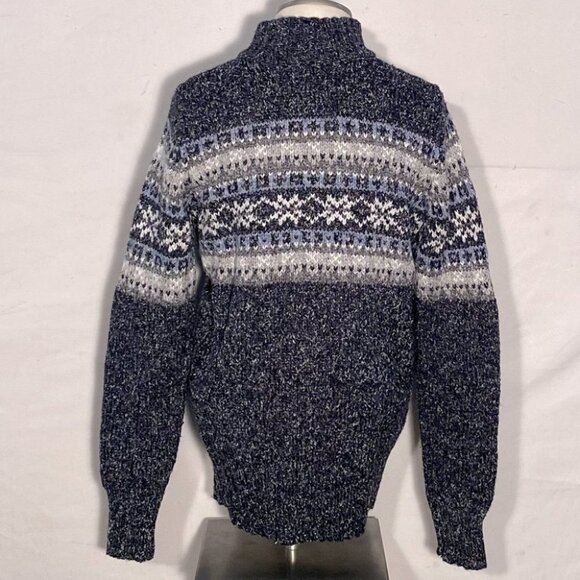 Vintage One On One Full Front Zip Grey Mock Neck Fair Isle Grandma Sweater M - Picture 5 of 11